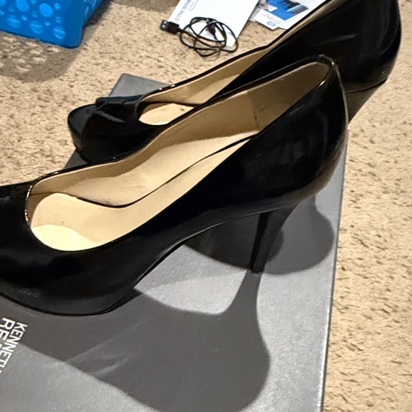 Nine West Glossy Black Peep Toe Heels - Picture 8 of 11